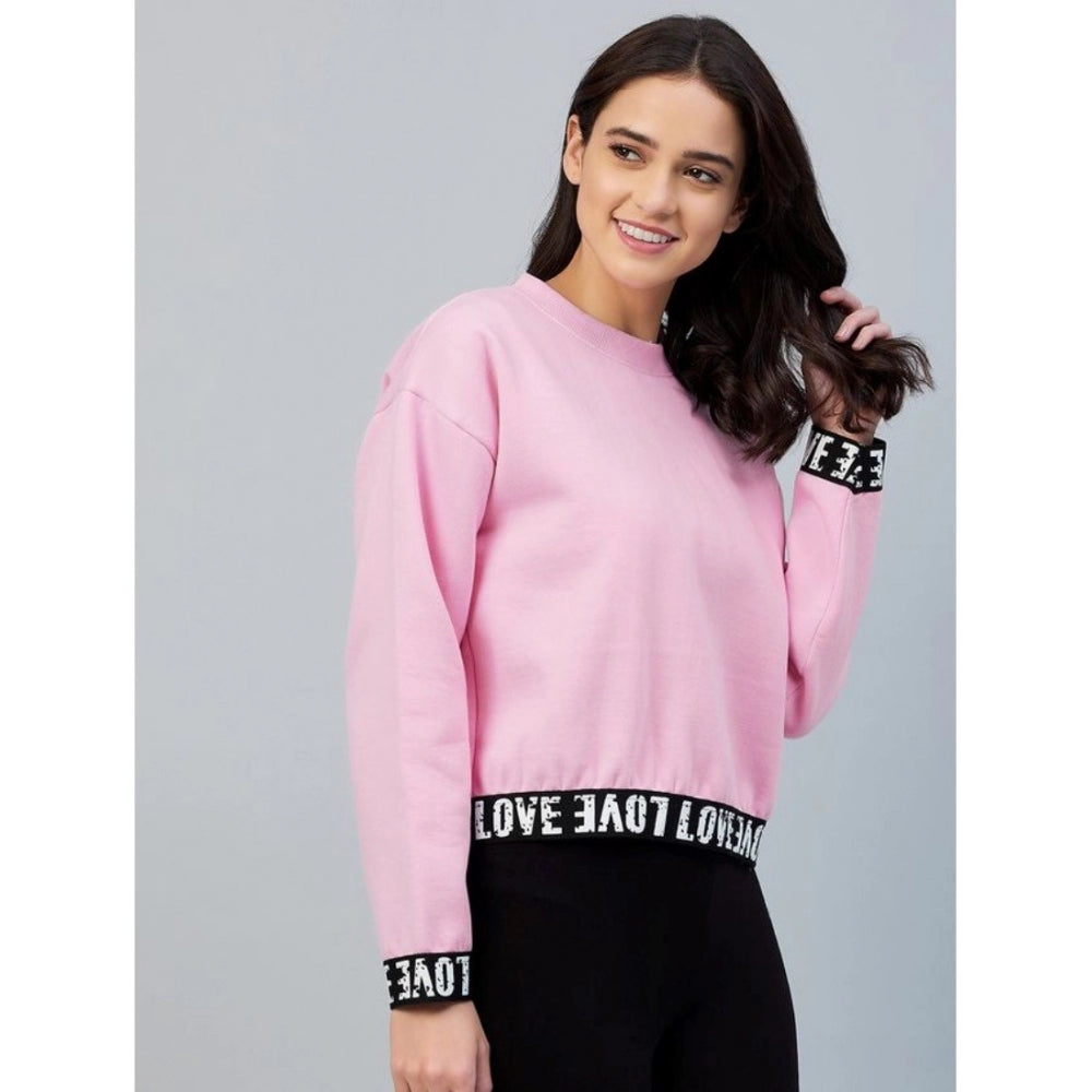 Indoraa Women's Fleece Solid Long Sleeves Sweatshirt (Pink)