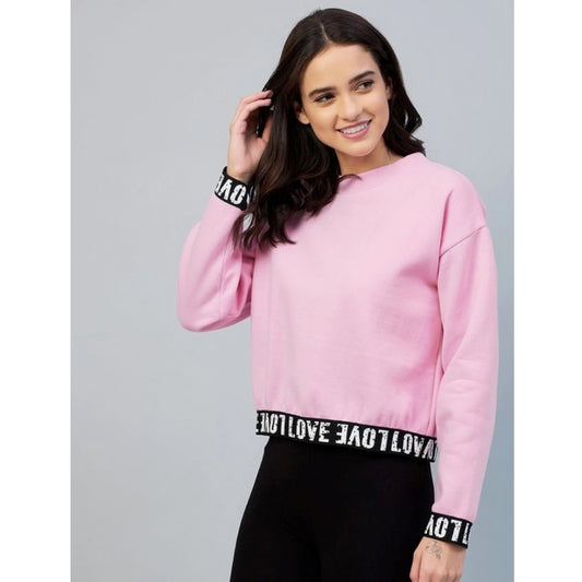 Indoraa Women's Fleece Solid Long Sleeves Sweatshirt (Pink)