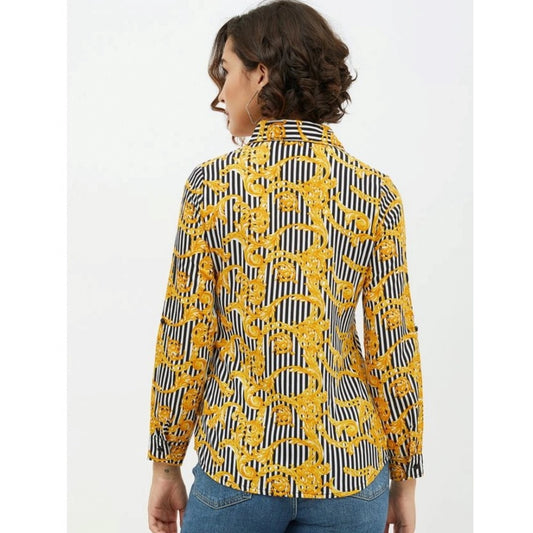 Indoraa Women's Polyester Printed Roll Up Sleeve Standard Length Shirt (Mustared)