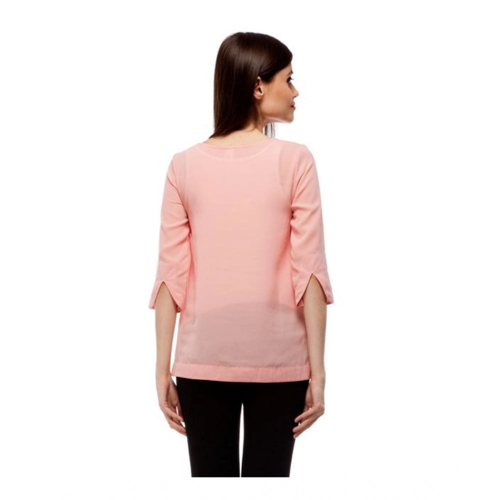 Indoraa Women's Polyester Solid 3-4th Sleeves Regular Top (Peach)