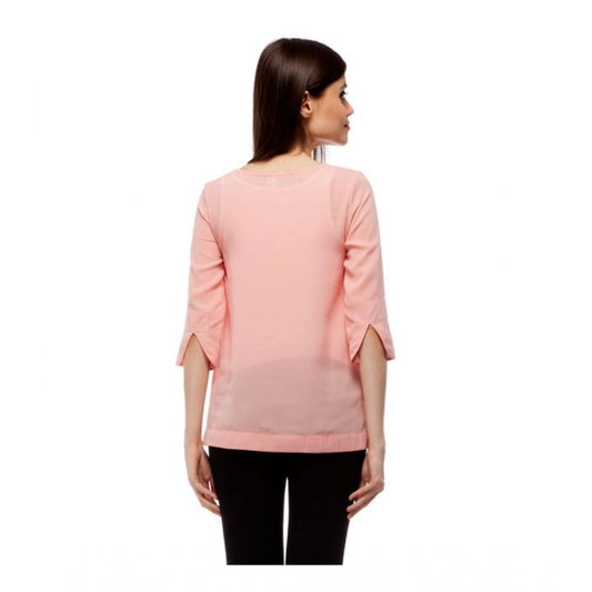 Indoraa Women's Polyester Solid 3-4th Sleeves Regular Top (Peach)