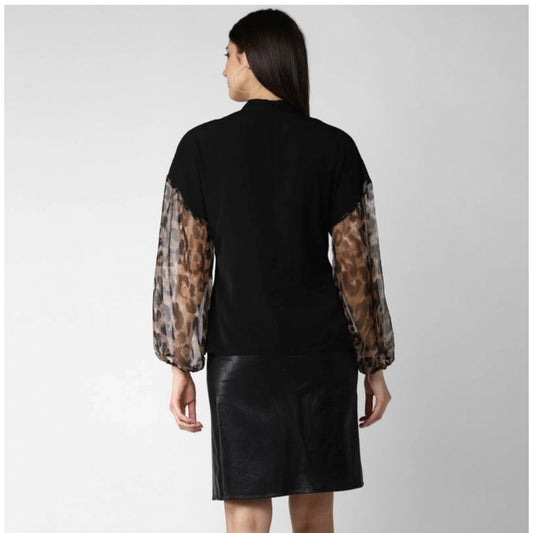 Indoraa Women's Polyester Animal Print Long Sleeves Top (Black)
