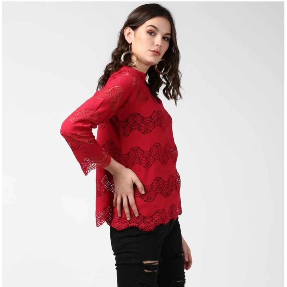 Indoraa Women's Cotton Self Design Long Sleeves Top (Maroon)