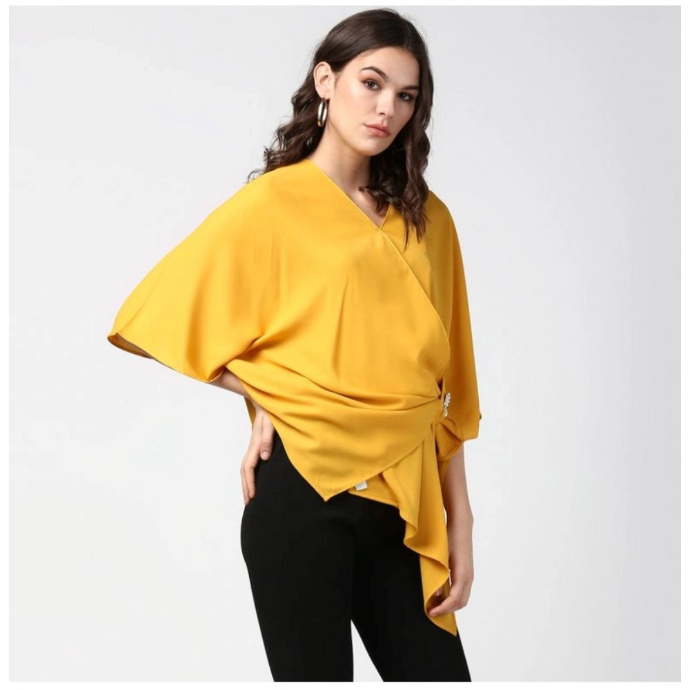 Indoraa Women's Polyester Solid Cape Sleeve Top (Yellow)