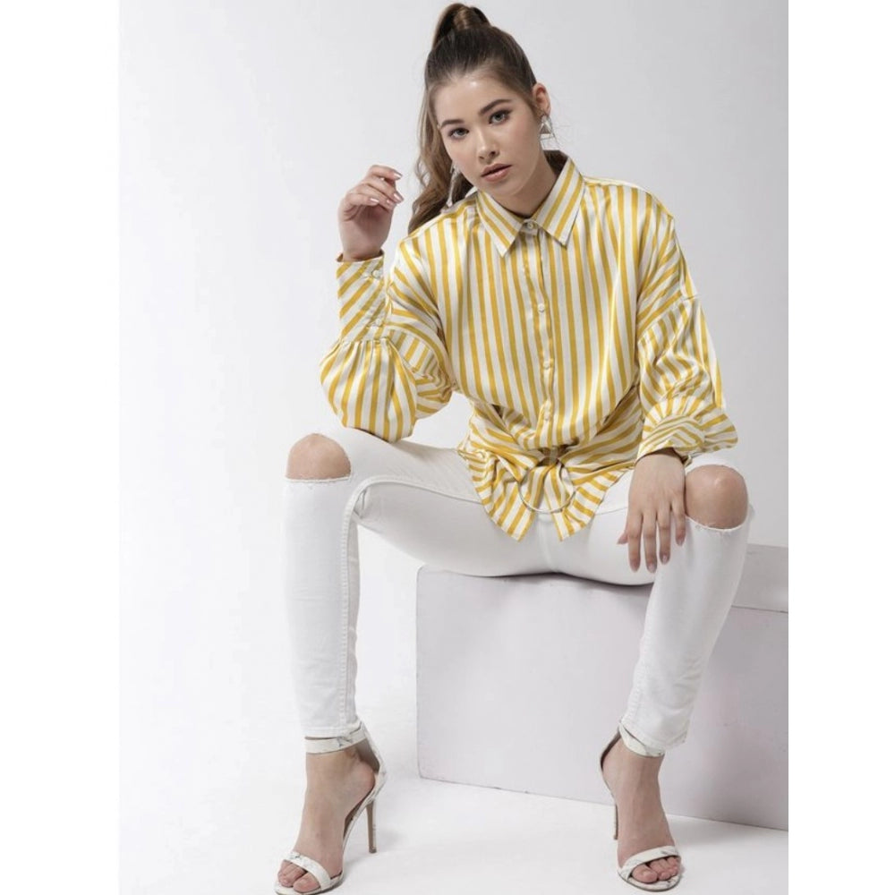 Indoraa Women's Polyester Striped Long Sleeves Top (Yellow)