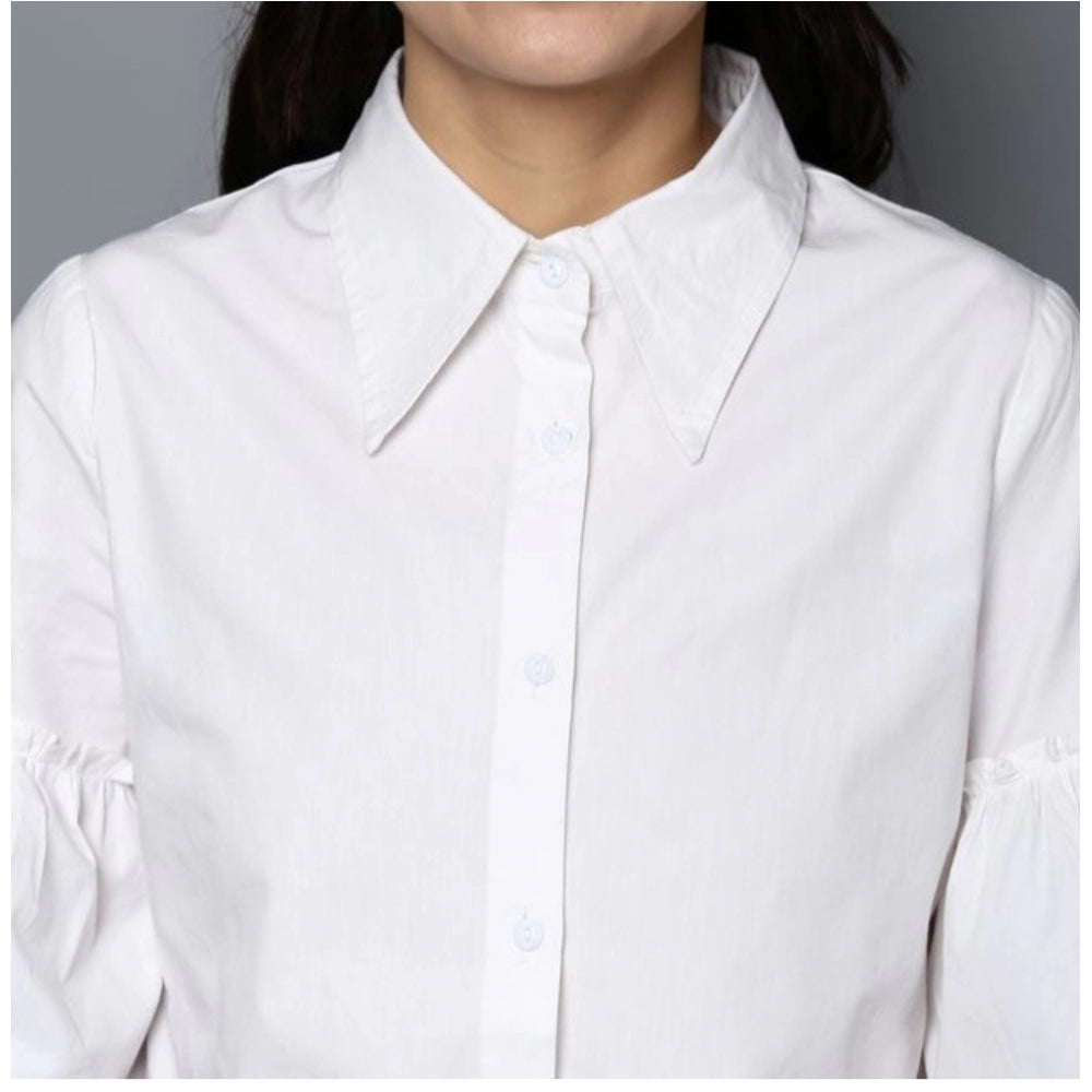Indoraa Women's Cotton Solid Bell Sleeve Top (White)