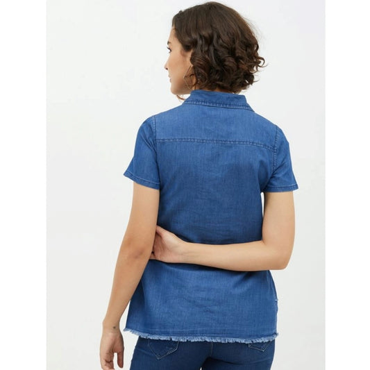 Indoraa Women's Denim Peplum Short Sleeve Top (Blue)