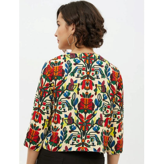 Indoraa Women's Polyester Floral 3-4th Sleeves Shrug (Multicolor)
