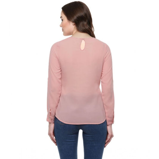 Indoraa Women's Polyester Solid Long Sleeves Regular Top (Pink)