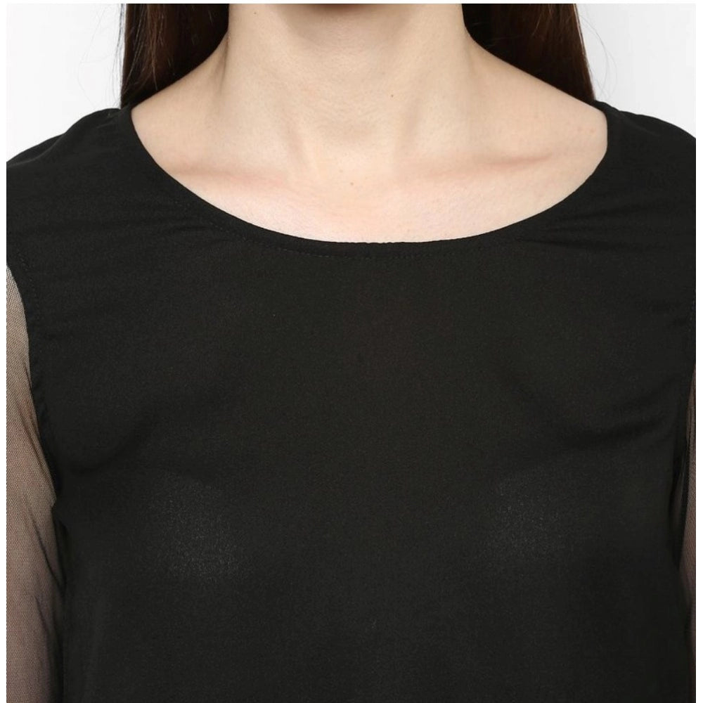 Indoraa Women's Polyester Solid Tier Sleeve Top (Black)