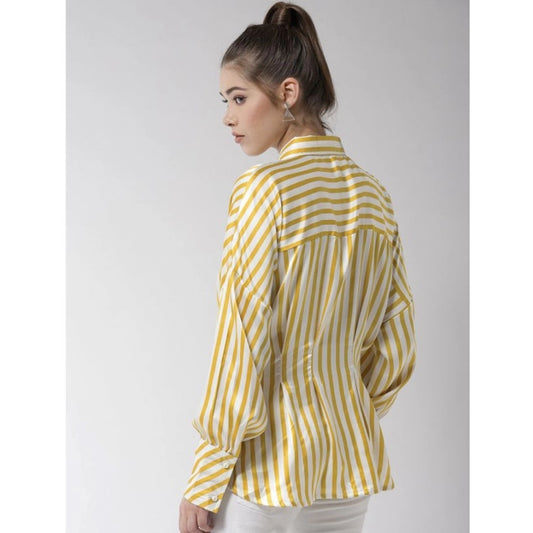 Indoraa Women's Polyester Striped Long Sleeves Top (Yellow)