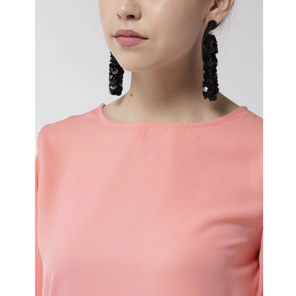Indoraa Women's Polyester Colour Block Slit Sleeve Top (Pink)