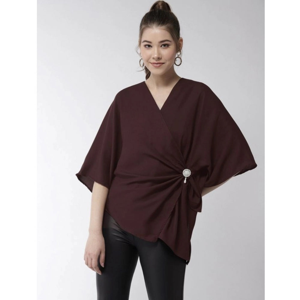 Indoraa Women's Polyester Solid Cape Sleeve Top (Maroon)