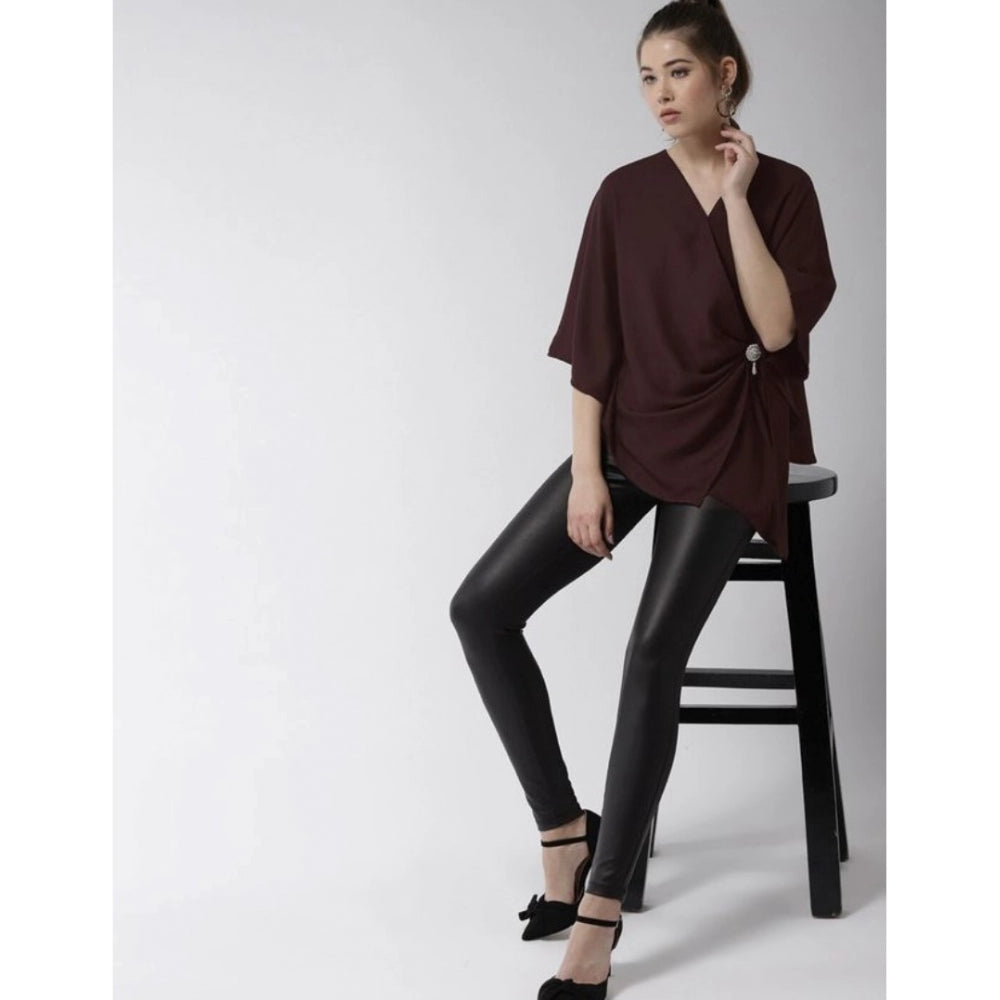 Indoraa Women's Polyester Solid Cape Sleeve Top (Maroon)