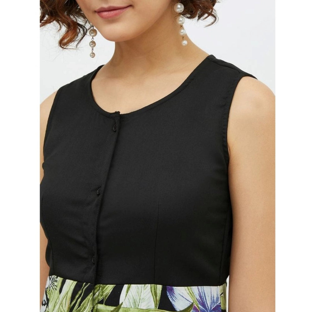Indoraa Women's Rayon Floral Sleeveless Calf-length Dress (Multicolor)