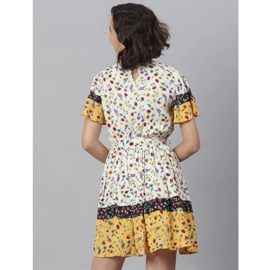 Indoraa Women's Polyester Floral Flutter Above Knee Dress (Multicolor)