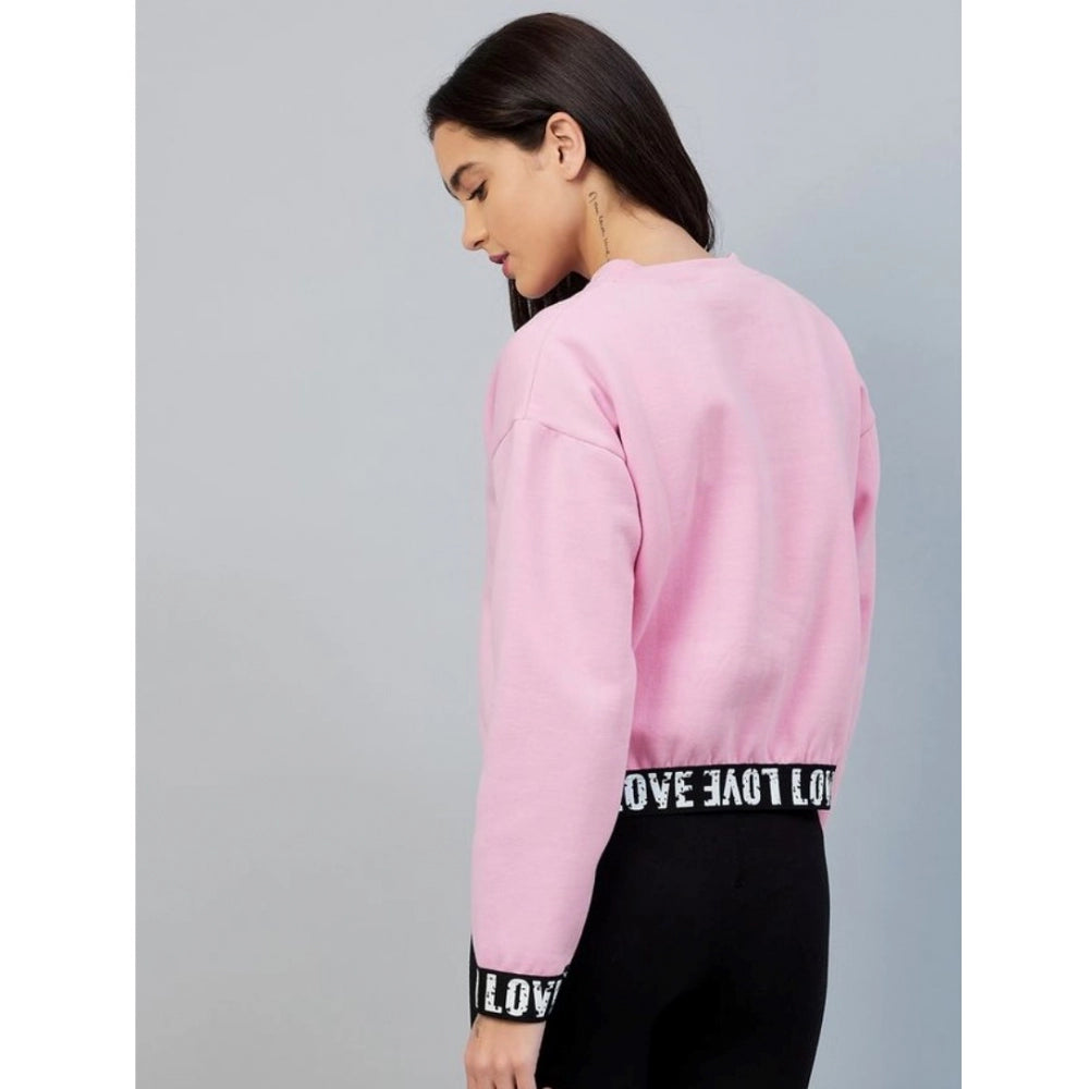 Indoraa Women's Fleece Solid Long Sleeves Sweatshirt (Pink)
