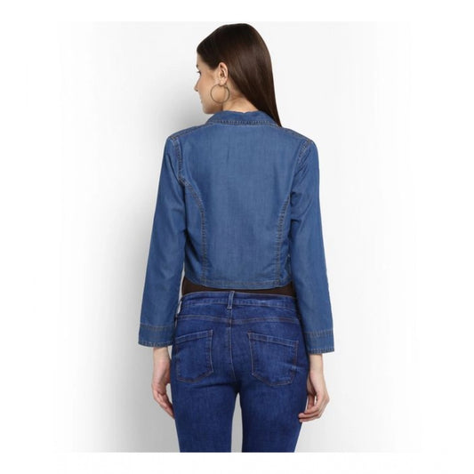 Indoraa Women's Denim Solid 3-4th Sleeves Shrug (Blue)