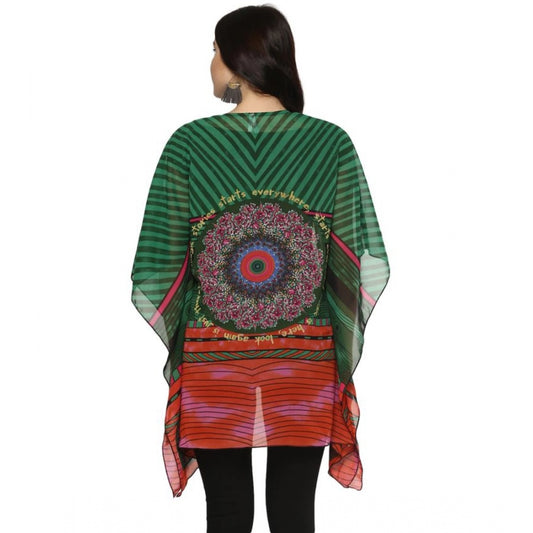 Indoraa Women's Polyester Printed Kaftan Sleeve Shrug (Green - Multicolor)
