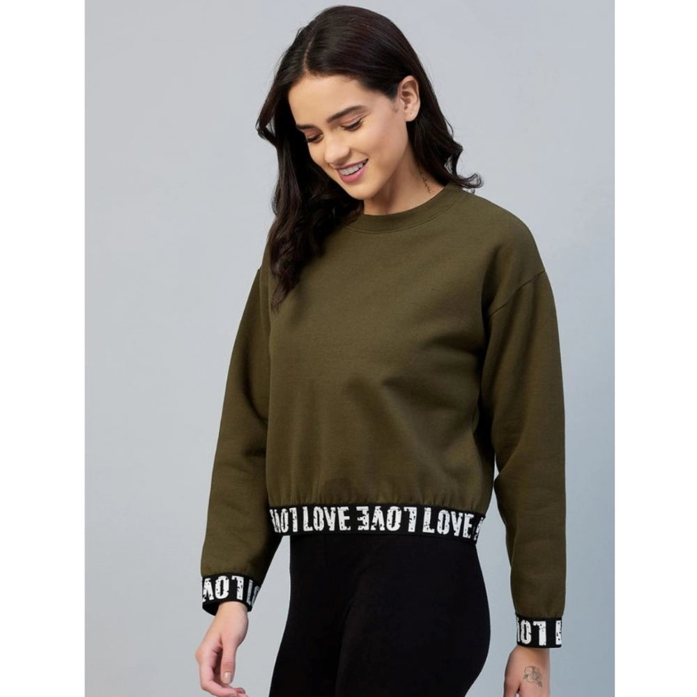 Indoraa Women's Fleece Solid Long Sleeves Sweatshirt (Olive)