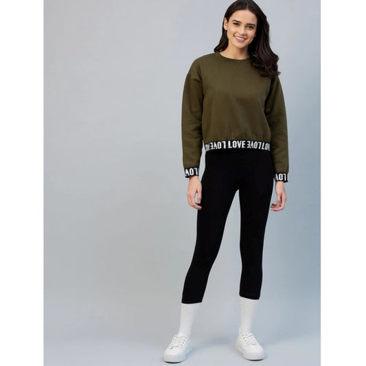 Indoraa Women's Fleece Solid Long Sleeves Sweatshirt (Olive)