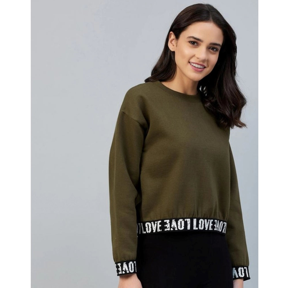 Indoraa Women's Fleece Solid Long Sleeves Sweatshirt (Olive)