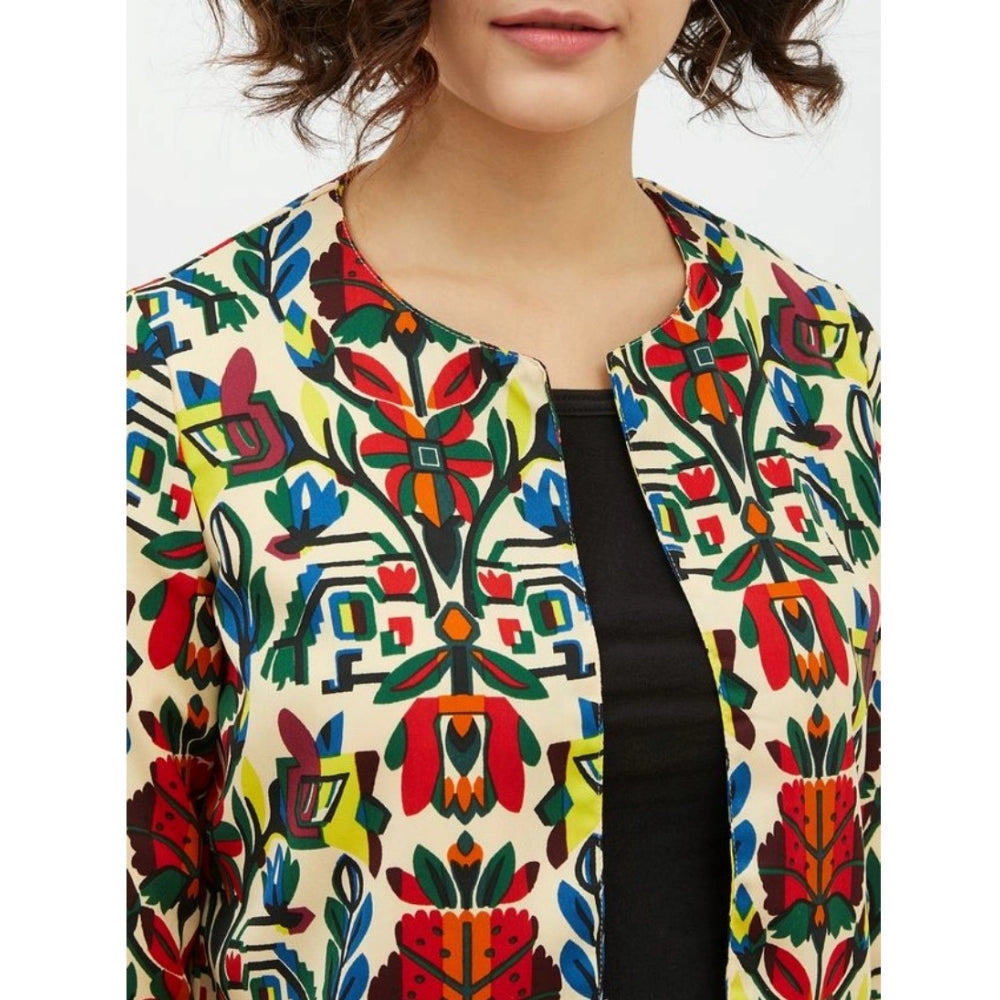 Indoraa Women's Polyester Floral 3-4th Sleeves Shrug (Multicolor)