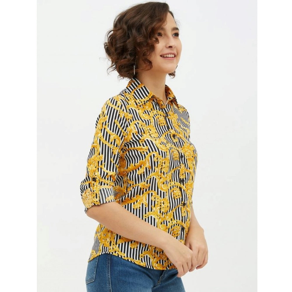 Indoraa Women's Polyester Printed Roll Up Sleeve Standard Length Shirt (Mustared)