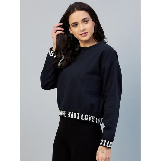 Indoraa Women's Fleece Solid Long Sleeves Sweatshirt (Navy)