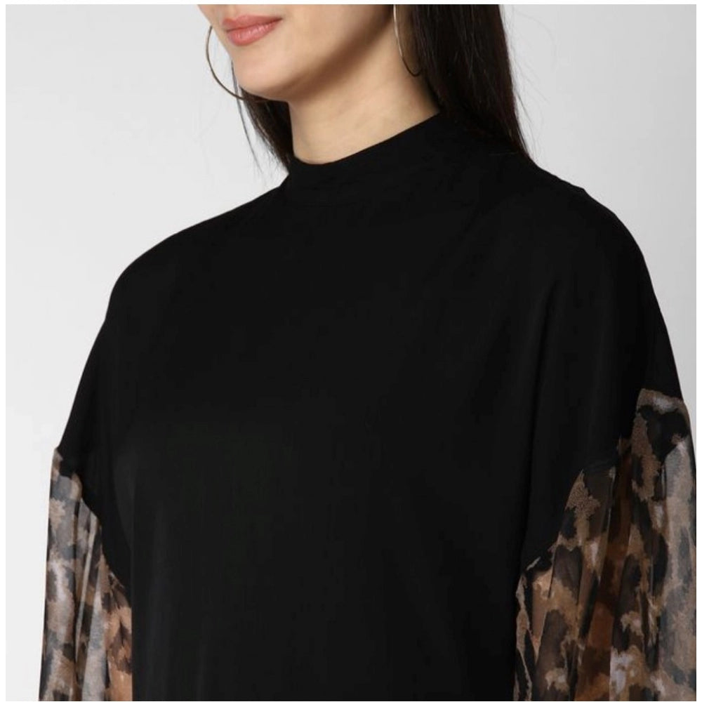 Indoraa Women's Polyester Animal Print Long Sleeves Top (Black)