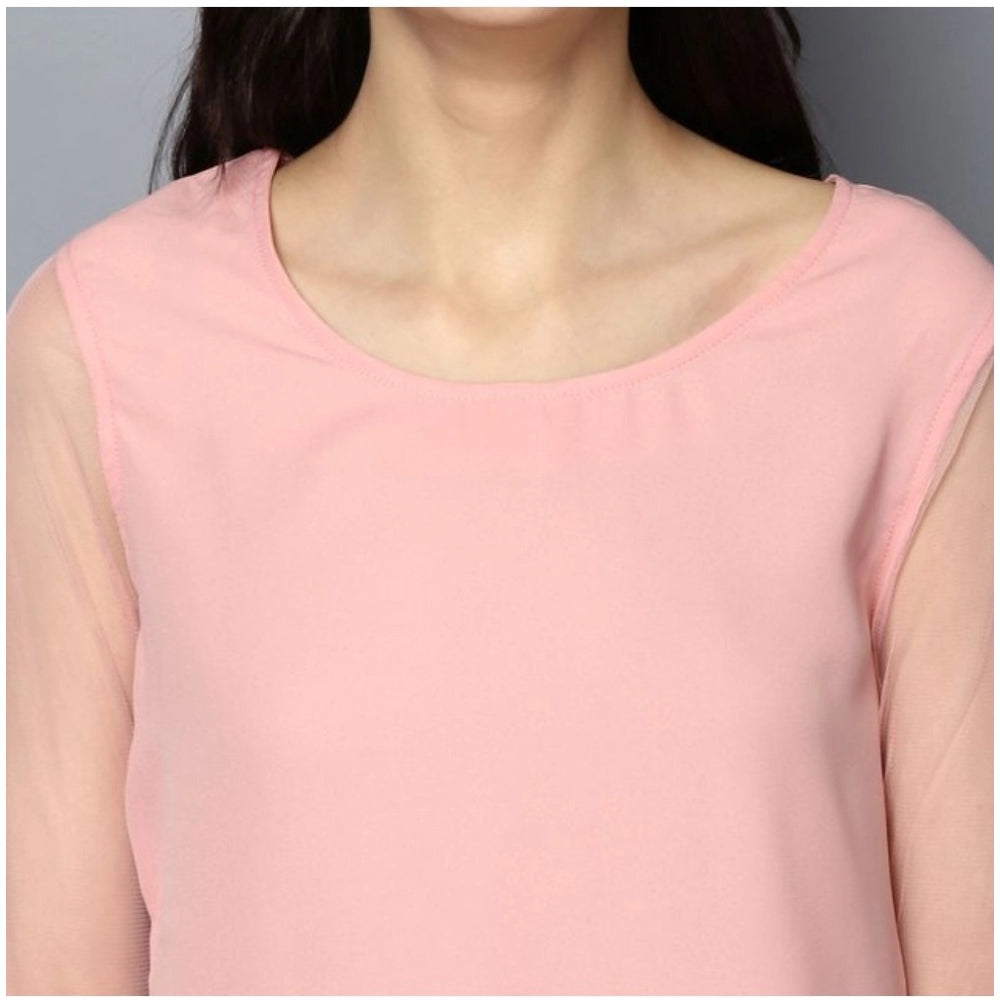 Indoraa Women's Polyester Solid Tier Sleeve Top (Pink)