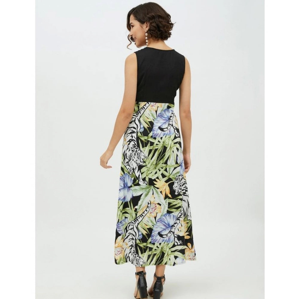Indoraa Women's Rayon Floral Sleeveless Calf-length Dress (Multicolor)