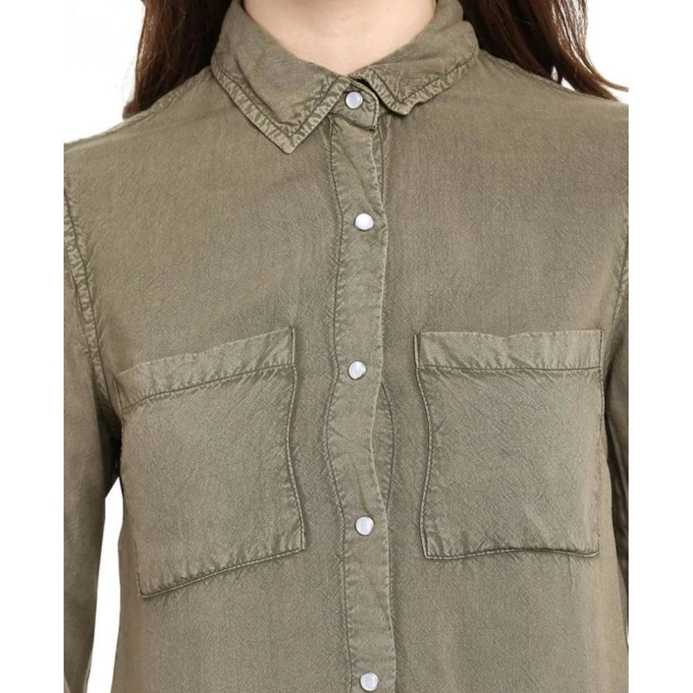 Indoraa Women's Rayon Solid Long Sleeves Standard Length Shirt (Olive Green)
