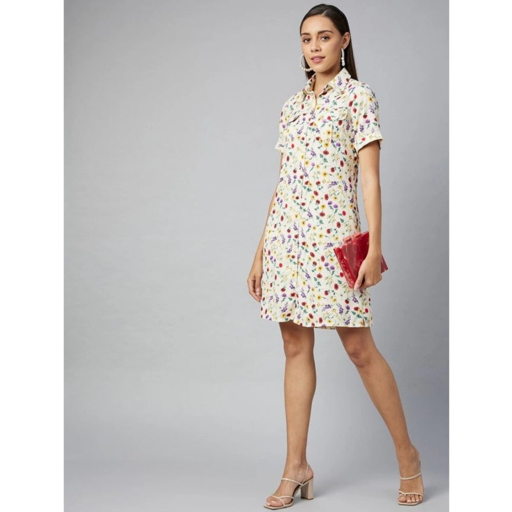 Indoraa Women's Polyester Floral Short Sleeve Above Knee Dress (Multicolor)
