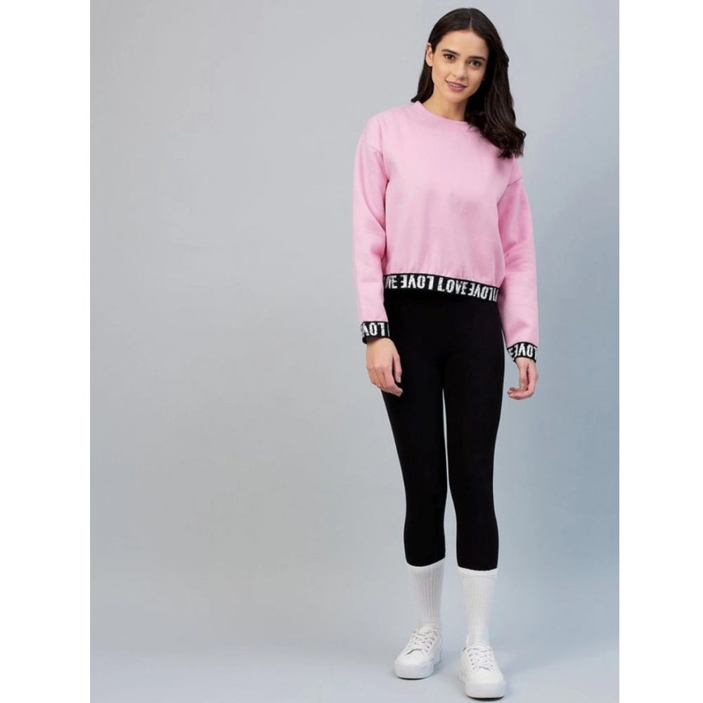 Indoraa Women's Fleece Solid Long Sleeves Sweatshirt (Pink)