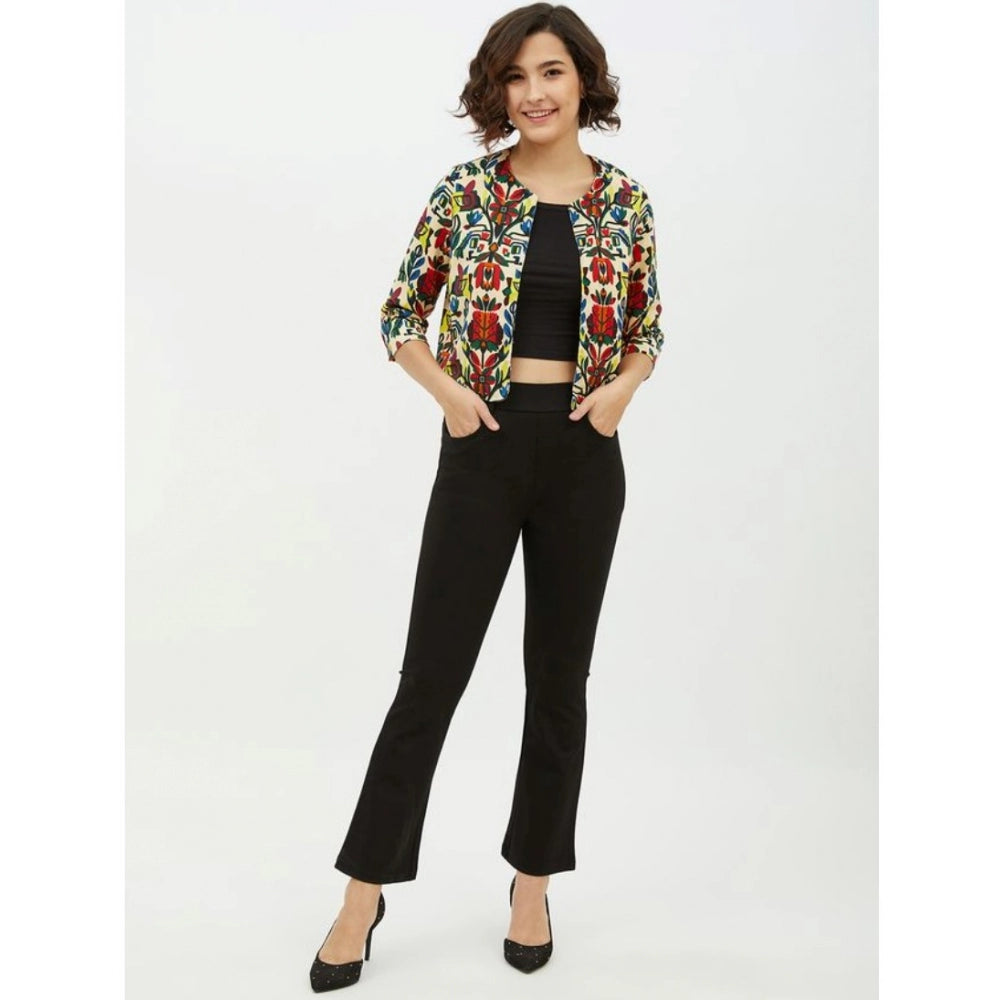 Indoraa Women's Polyester Floral 3-4th Sleeves Shrug (Multicolor)