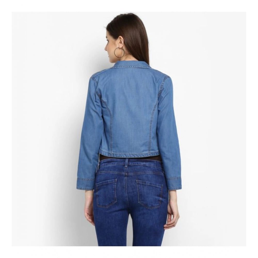 Indoraa Women's Denim Smocking 3-4th Sleeves Shrug (Blue)