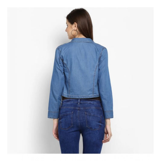 Indoraa Women's Denim Smocking 3-4th Sleeves Shrug (Blue)