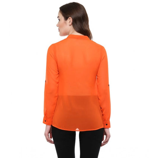 Indoraa Women's Polyester Solid Long Sleeves Regular Top (Orange)
