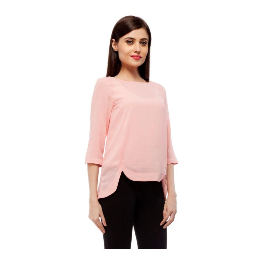 Indoraa Women's Polyester Solid 3-4th Sleeves Regular Top (Peach)
