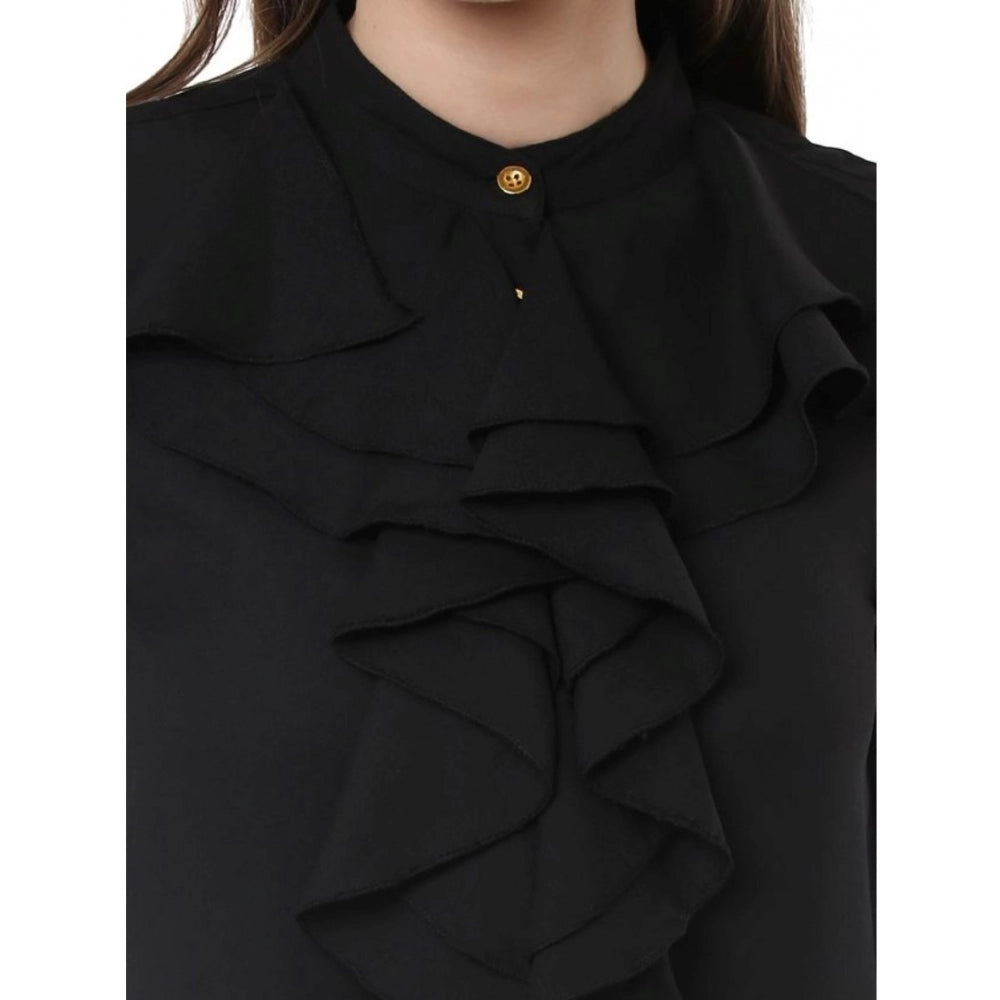 Indoraa Women's Polyester Ruffled Long Sleeves Top (Black)