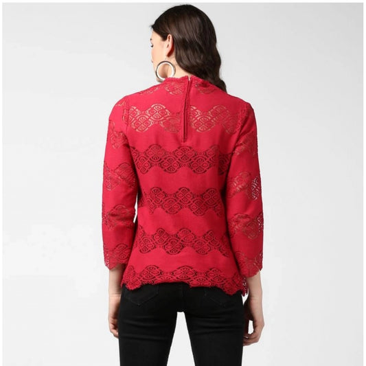Indoraa Women's Cotton Self Design Long Sleeves Top (Maroon)