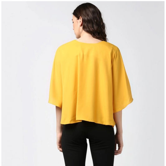Indoraa Women's Polyester Solid Cape Sleeve Top (Yellow)