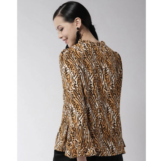 Indoraa Women's Polyester Printed Bell Sleeve Top (Orange - Black)
