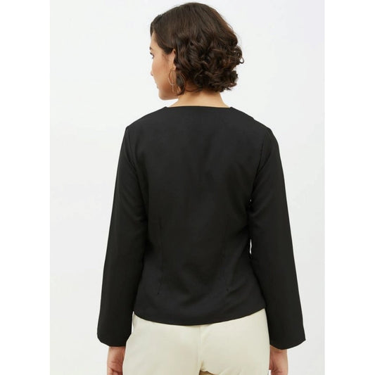Indoraa Women's Polyester Asymmetrical Long Sleeves Top (Black)