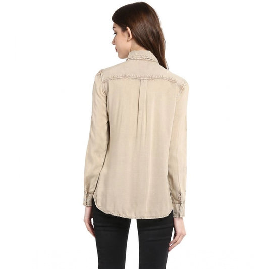 Indoraa Women's Rayon Solid Long Sleeves Standard Length Shirt (Beige)