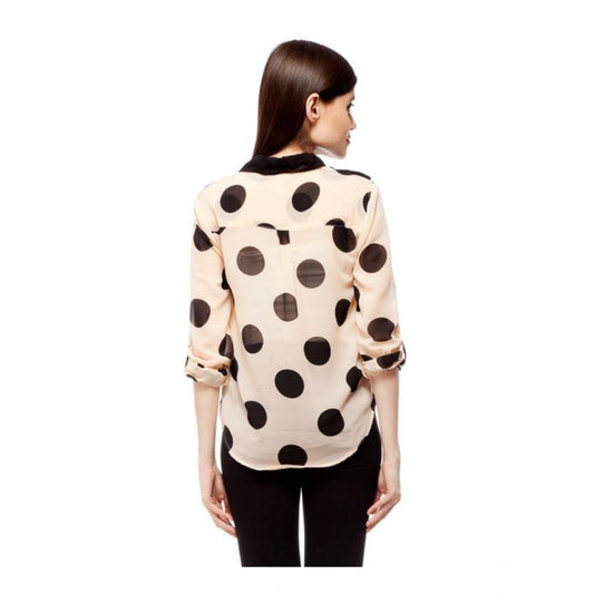 Indoraa Women's Polyester Polka Roll Up Sleeve Standard Length Shirt (Peach)