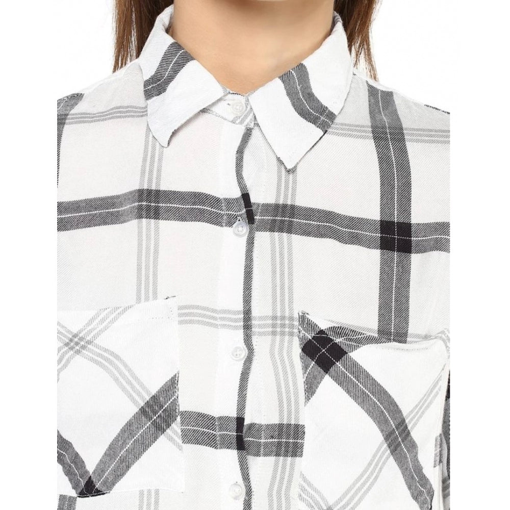 Indoraa Women's Rayon Checkered Long Sleeves Standard Length Shirt (Black - White)