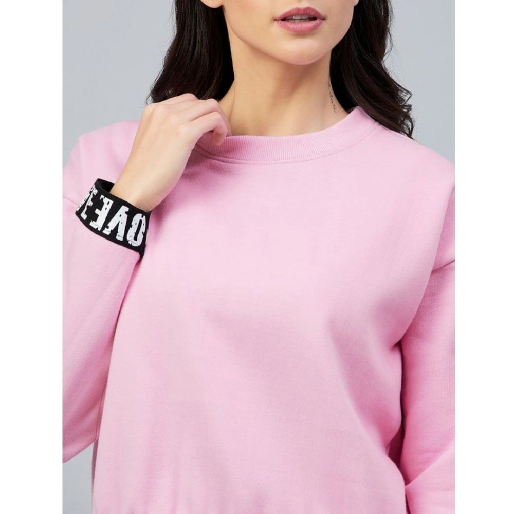 Indoraa Women's Fleece Solid Long Sleeves Sweatshirt (Pink)