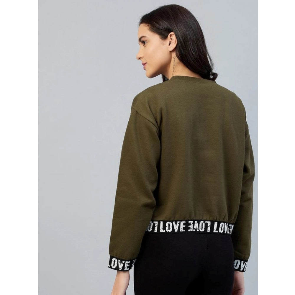 Indoraa Women's Fleece Solid Long Sleeves Sweatshirt (Olive)